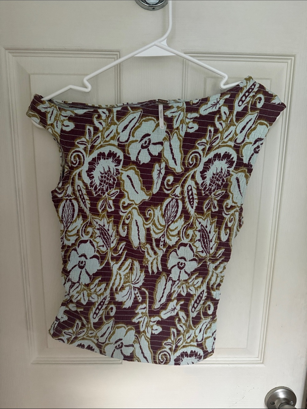 Free People Floral Ribbed Boatneck Camisole in Burgundy, Light Blue, Olive
